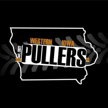 The western iowa pullers logo is on a black background
