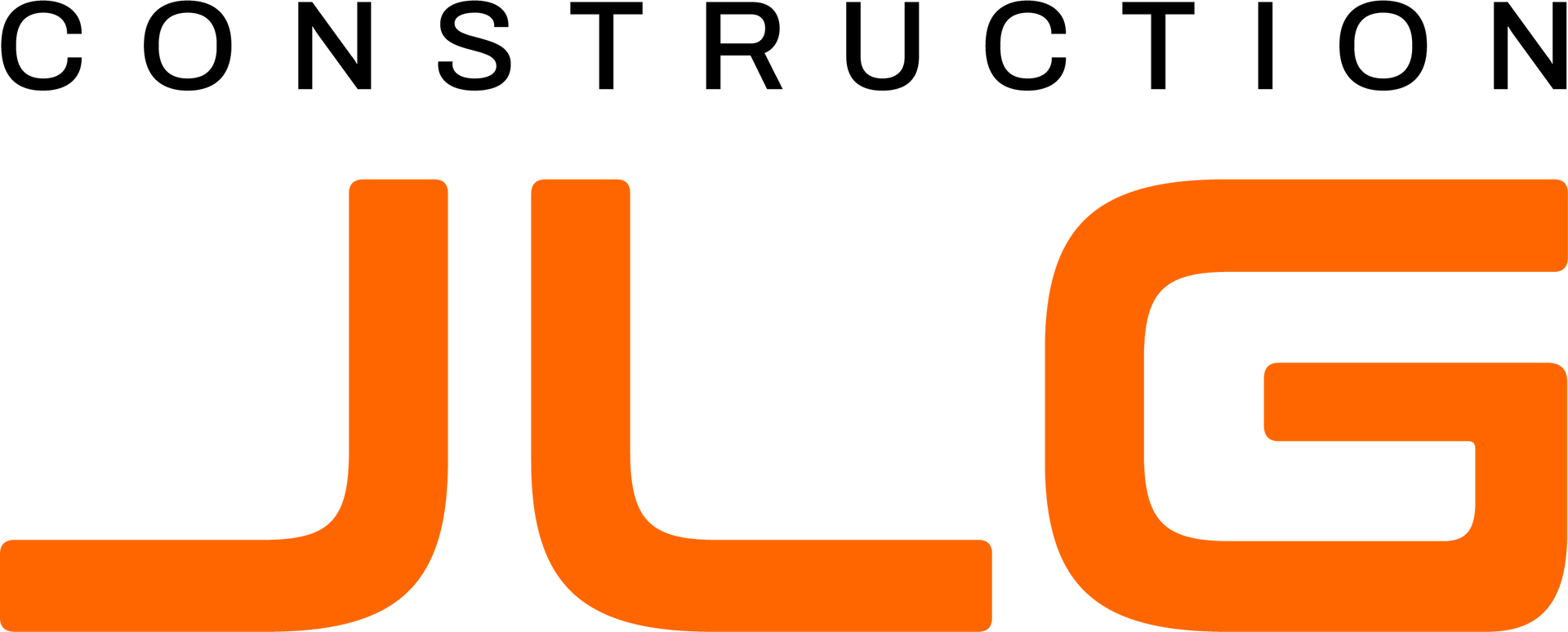 Le logo de construction jlg est orange et noir sur fond blanc.