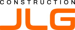 Le logo de construction jlg est orange et noir sur fond blanc.
