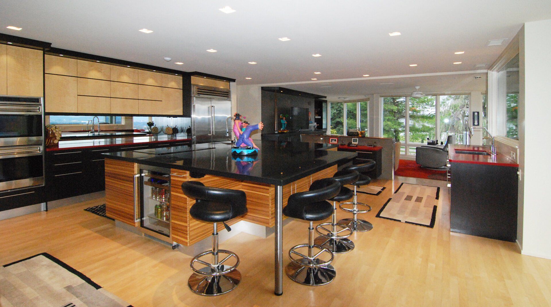 Black and wood interior design of kitchen
