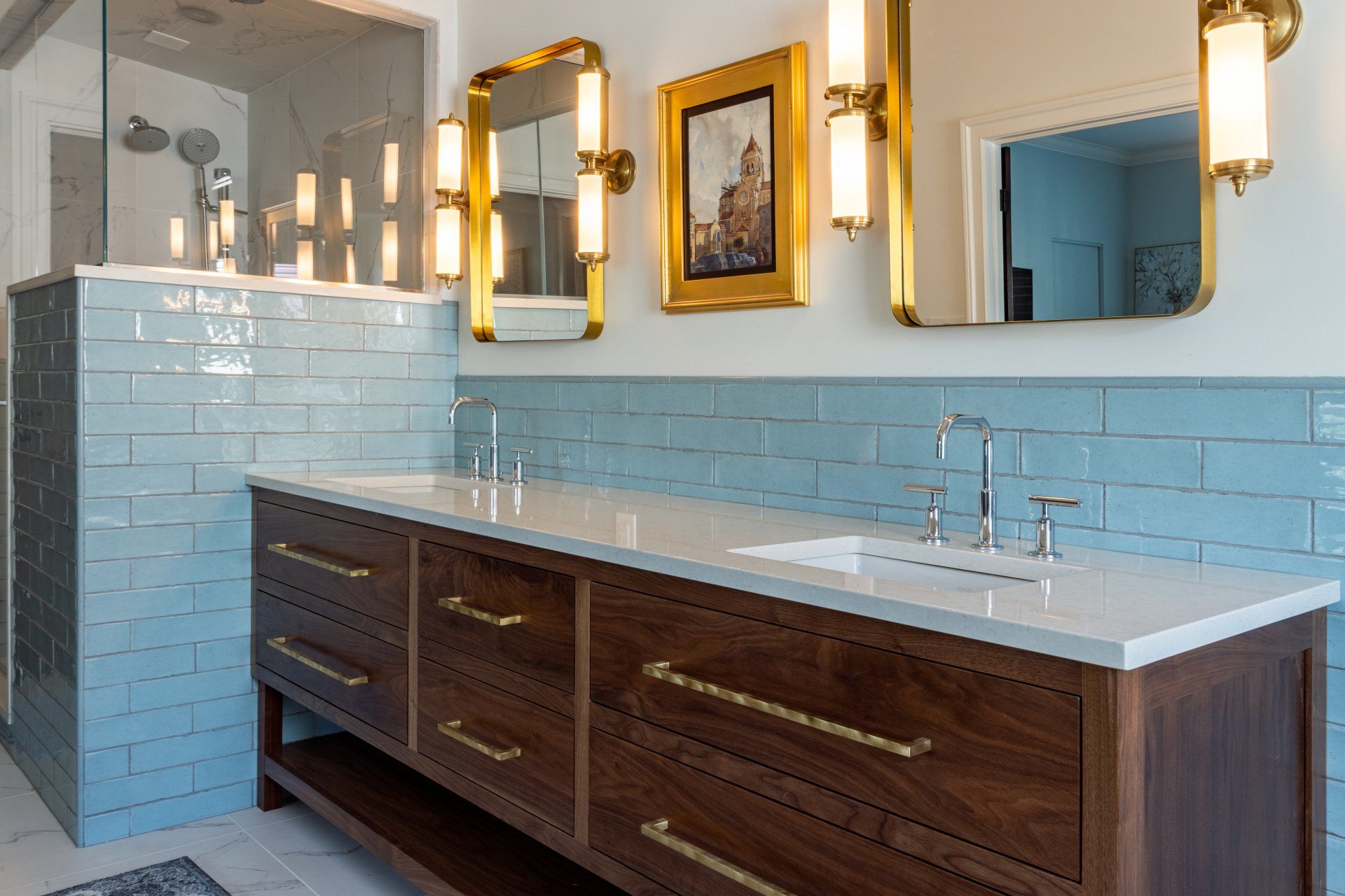 Blue tiled bathroom interior design