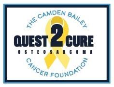 The Camden Bailey Quest 2 Cure Osteosarcoma Cancer Foundation logo in blue and yellow