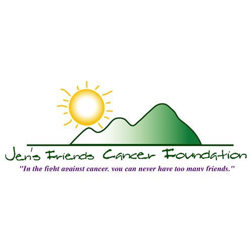 Jeni's Friends Cancer Foundation logo with sun, green hill, and tagline about support in cancer fights