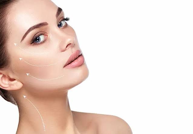 Illustration of collagen support and lift across the cheek, jawline and neck