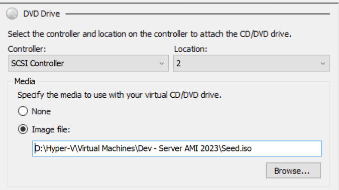 Select the controller and location on the controller to attach the cd / dvd drive