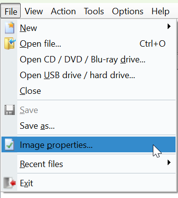 A screenshot of the file view action tools options help menu