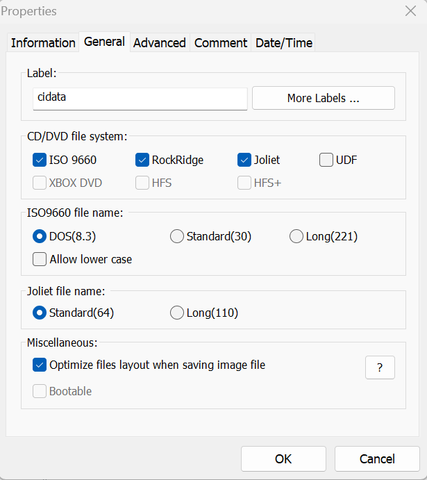 A screenshot of the properties window on a computer.