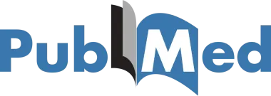 Λογότυπο PubMed σε μπλε χρώμα με μαύρη κάθετη γραμμή και εικονίδιο ανοιχτού βιβλίου στο κέντρο