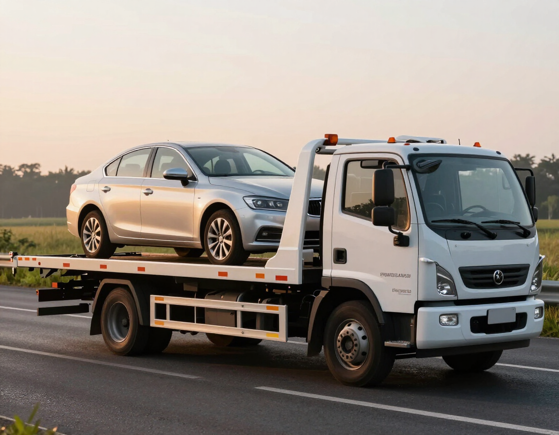 Tow truck recovering a sedan