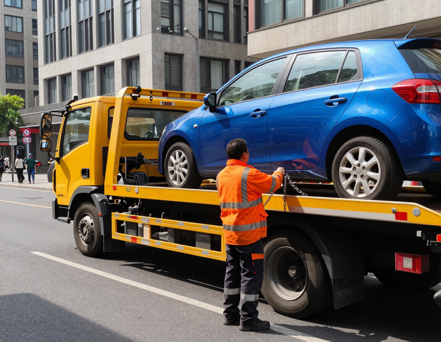Professional tow truck assisting a vehicle roadside