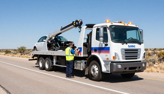 Tow truck on roadside assistance call