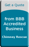 Blue and white Chimney Rescue ad with “Get a Quote” and “from BBB Accredited Business” text
