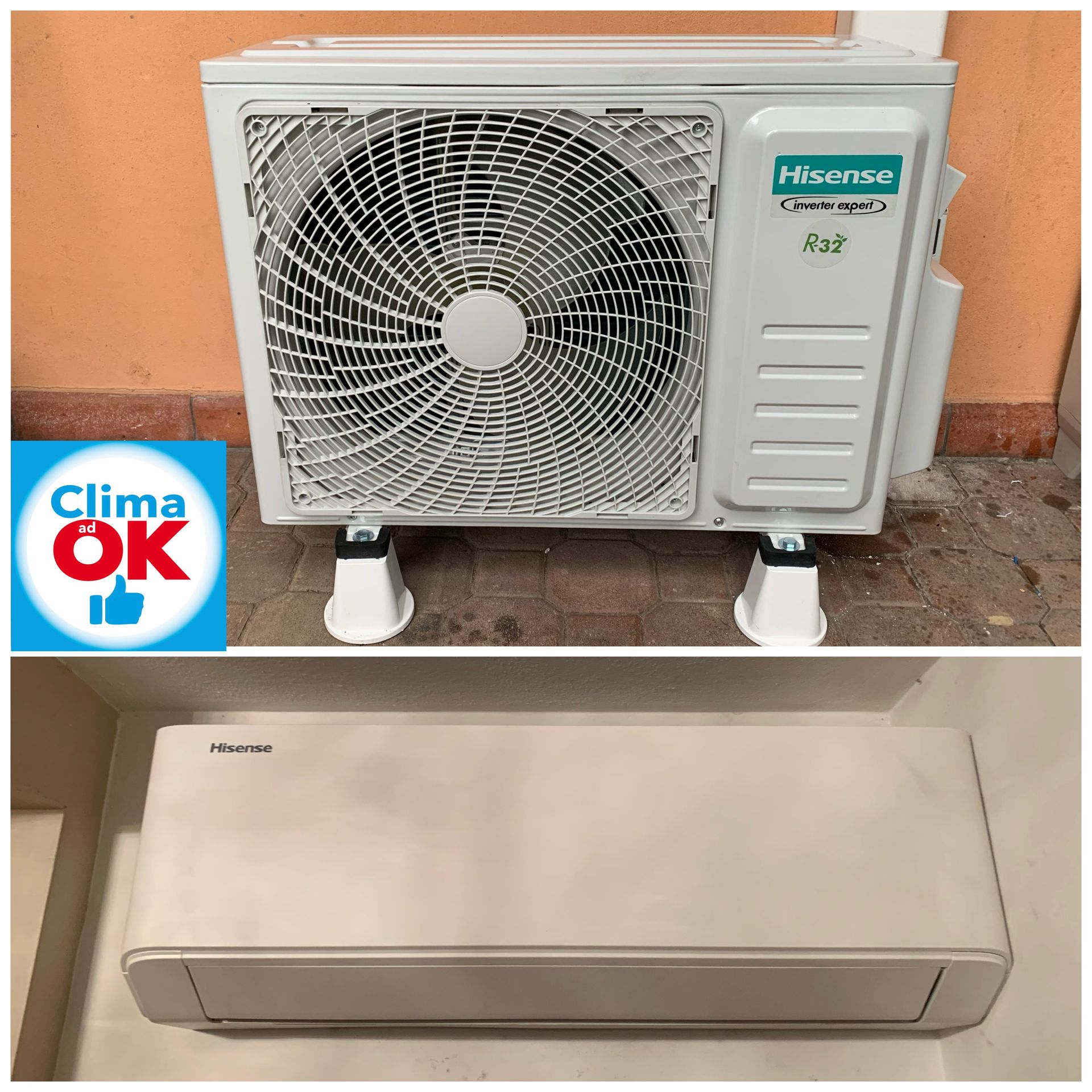 Un'immagine di un ventilatore e un'immagine di un condizionatore d'aria.