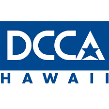 DCCA Hawaii logo with blue rectangle, white text 