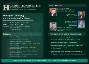 Oahu Managers Training and Appreciation Luncheons Template – Honolulu, HI – Hawaiian Properties