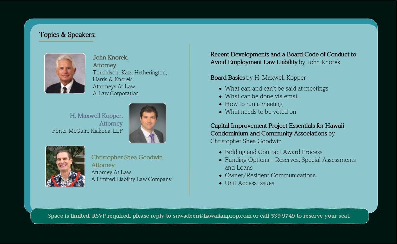 2019 BOD Seminar Presentation Handout – Honolulu, HI – Hawaiian Properties