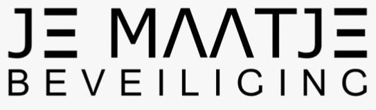 Logo for "Je Maatje Beveiliging", with stylized text.