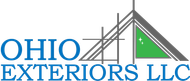 Ohio Exteriors LLC logo in blue and gray with a green roof icon
