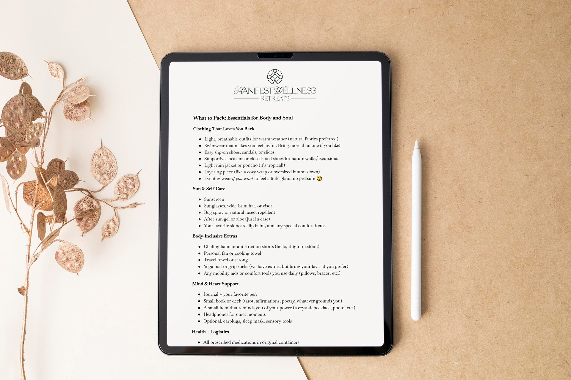 A tablet displaying a list titled 