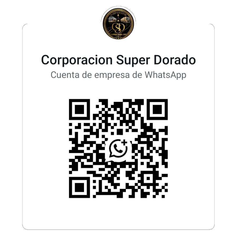 Logotipo circular dorado y negro de Corporación Super Dorado SAC con dos camiones y las iniciales “CSD”.