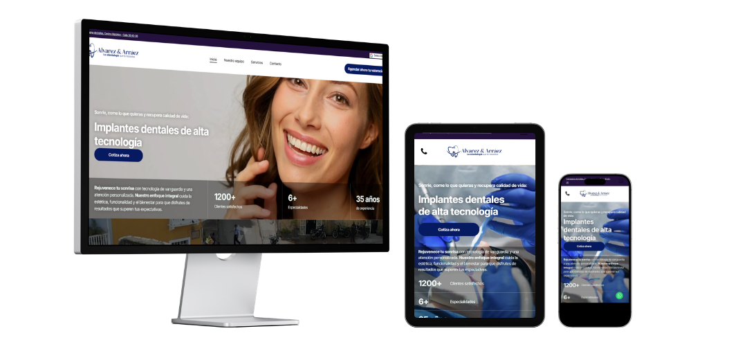 Sitio web adaptable que se muestra en ordenadores de escritorio, tabletas y teléfonos móviles, con