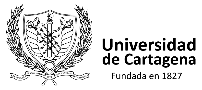 Logo of the Universidad de Cartagena, a shield with a laurel wreath, text 