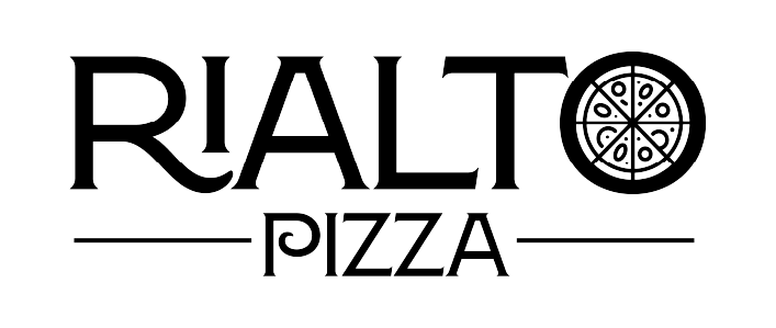 El logotipo de Rialto Pizza presenta la palabra 