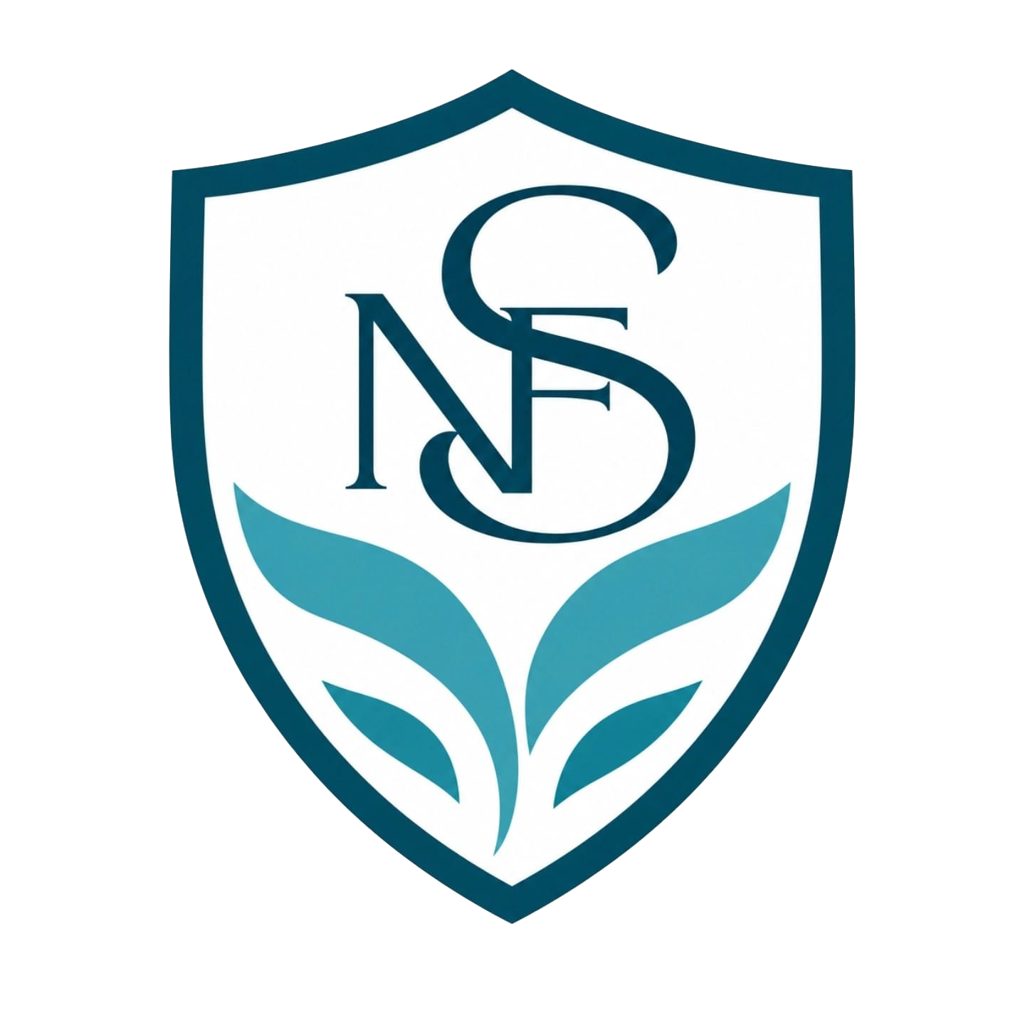 Logotipo de NF Seguros con escudo y hojas de color turquesa sobre fondo blanco.