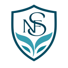 Logotipo de NF Seguros con escudo y hojas de color turquesa sobre fondo blanco.