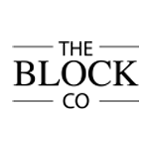 A black and white logo for the block co.