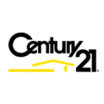 The century 21 logo is black and yellow and has a house on it.