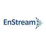 The enstream logo is a blue arrow pointing to the right.