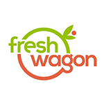 The fresh wagon logo is green and red with a leaf in the middle.