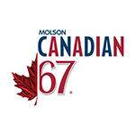 The logo for molson canadian 67 has a maple leaf on it.