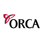 The logo for orca is a red and black logo with a celtic knot.