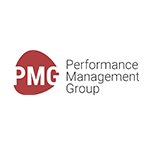 The pmg performance management group logo is a red and white logo on a white background.