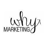 A black and white logo for why marketing.