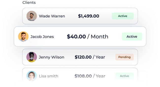 A screenshot of a website showing a list of clients and their prices.