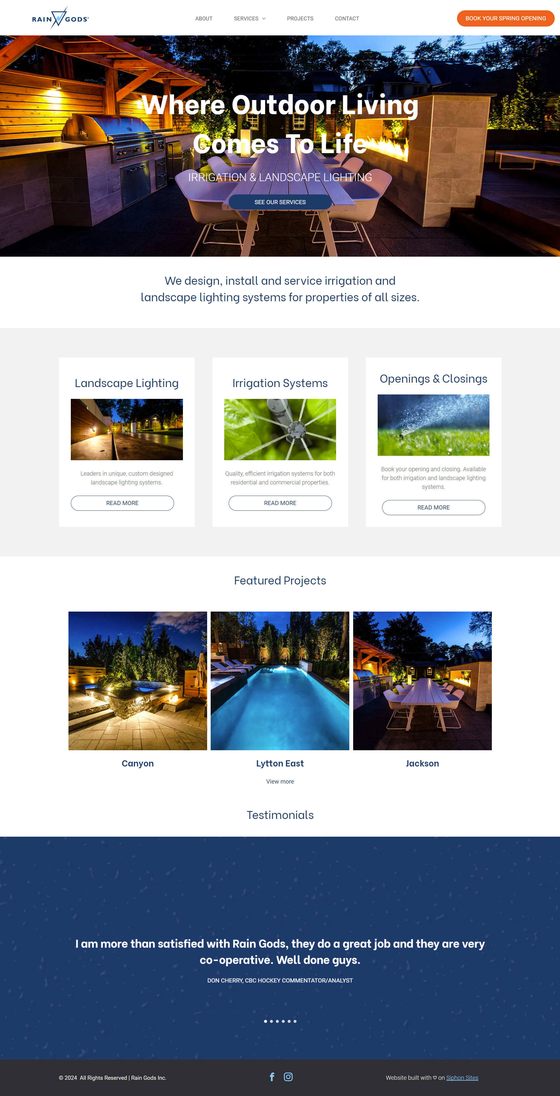 A screenshot of a website for an outdoor living company.