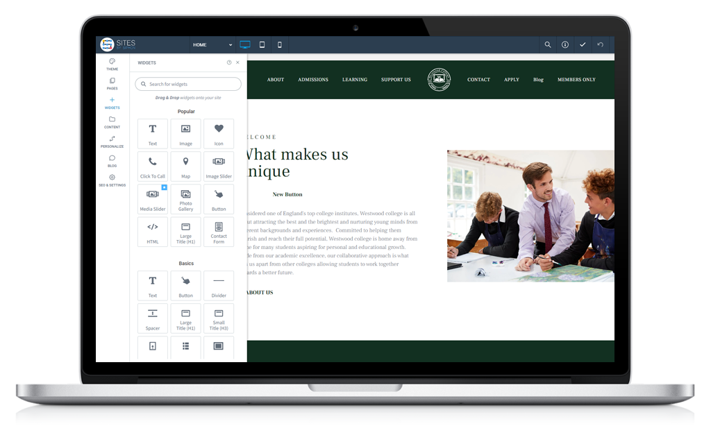 A laptop computer is open to a website with a picture of a group of people sitting at a table.