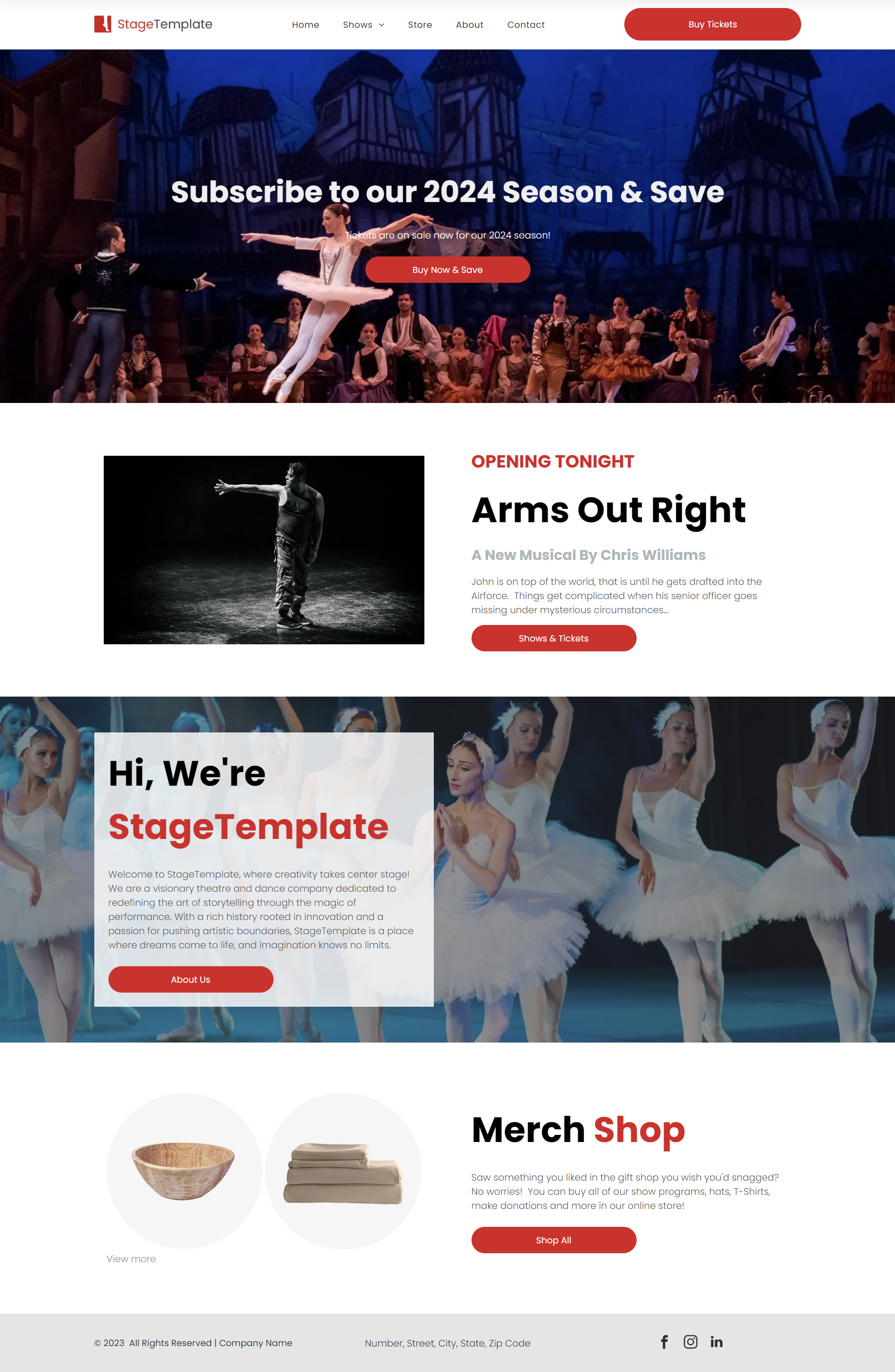 A landing page for a website with a picture of ballerinas on it.