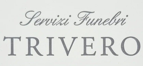 Logo per Servizi Funebri TRIVERO in corsivo e testo serif grigi su sfondo bianco