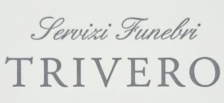 Logo per Servizi Funebri TRIVERO in corsivo e testo serif grigi su sfondo bianco