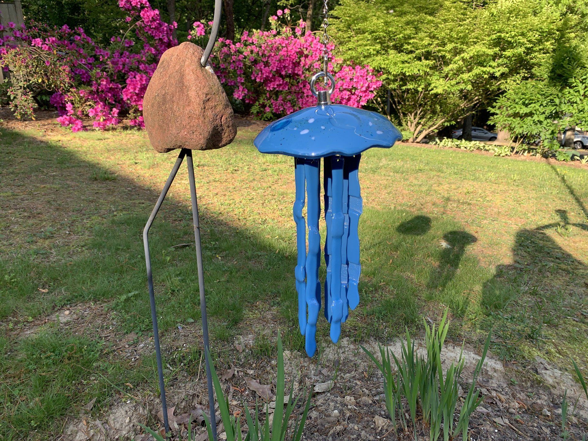 blue fused glass jellyfish wind chime