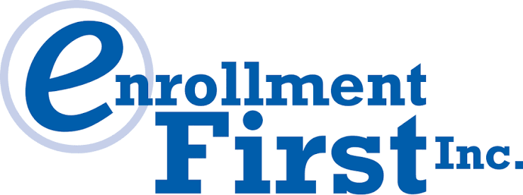 Enrollment First Inc. logo in blue with a stylized lowercase “e” and circular swoosh.