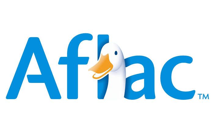 Aflac logo in blue with a white duck head and orange beak integrated into the letters