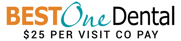 BEST One Dental logo with “$25 per visit co pay” text in black and orange/blue