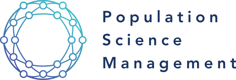 Population Science Management logo with blue connected-circle emblem and dark blue text