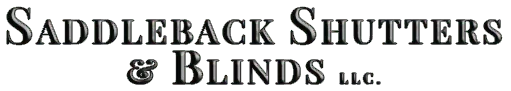 A logo reading "SADDLEBACK SHUTTERS & BLINDS LLC" in a serif, 3D-effect font.