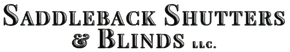 A logo reading "SADDLEBACK SHUTTERS & BLINDS LLC" in a serif, 3D-effect font.